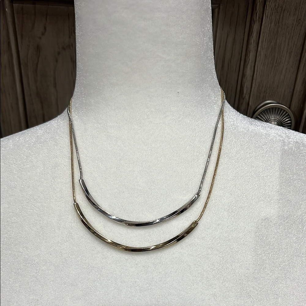 Silver and Gold Layered Necklace with Minimalist Design